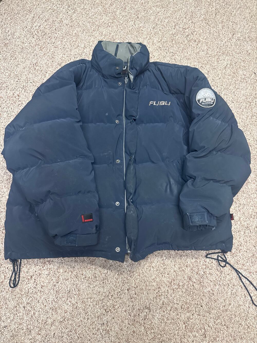 Vtg FUBU Reversible Puffer Jacket Mens 2XL Double Sided Hip Hop Y2K Coat